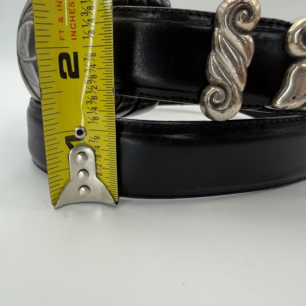 Onyx Brighton Vintage Crescent Moon Buckle Black Leather Belt 34 Whimsigoth Rare - Picture 4 of 8